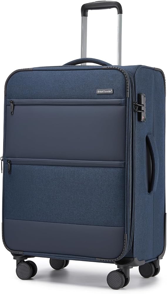 British Traveller Expandable Medium Suitcase, 24" Softside Checked Luggage