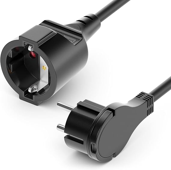 deleyCON 3 m Power Extension Cable with Flat Plug Contact Protection Line Power Extension 3680W Home Office Multimedia Black