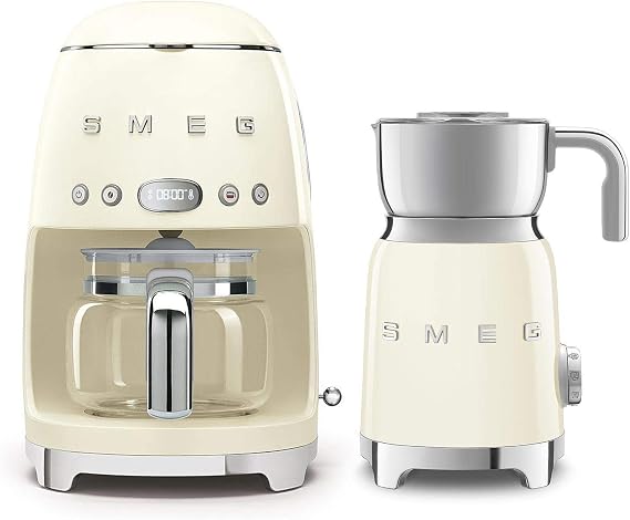 Smeg DCF02US 50's Retro Style Drip Filter Coffee Maker Bundle with Smeg MFF01 Milk Frother (Cream)