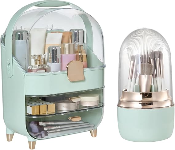 Makeup Organizer Cosmetics Display Case 27x18.2x36.5cm,Mint Green