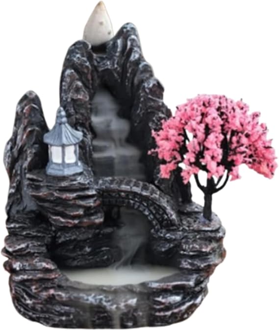Waterfall Backflow Incense Burner with Mountain Landscape, Resin Incense Holder for Aromatherapy, Home, Office and Yoga Decor, Natural Relaxing Fountain Style Spiritual Gifts