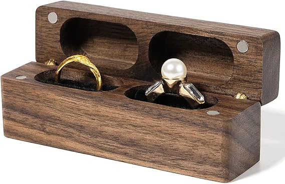 Generic Wood Ring Box, Portable Jewelry Box, Handcrafted Walnut Wood Ring Box for Proposal Engagement Wedding Ceremony Ring Storage