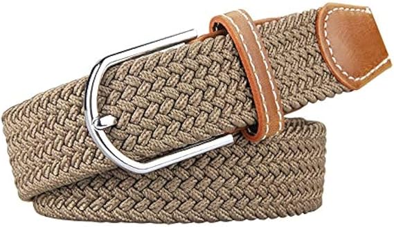 Men Belts, Elastic Braided Stretch Belt with Covered Leather Buckle, for Men's Jeans, Trouser Belts