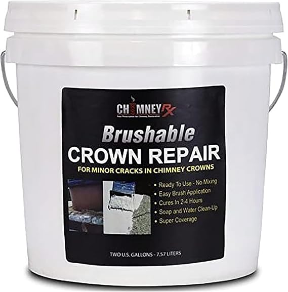 ChimneyRx 300014 Brushable Chimney Crown Repair – Elastomeric & Waterproof Coating for Crowns & Masonry - Fast-Setting & Long-Lasting Protection Crack & Leak Prevention - 2 Gallon