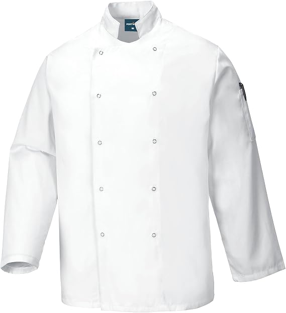 Portwest C833 Long Sleeve Chef Jacket Professional Kitchen Uniform Twill