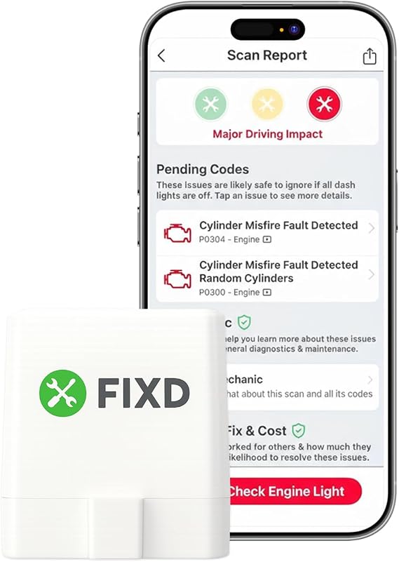 FIXD Araba için Bluetooth OBD2 Tarayıcı - iPhone ve Android için Araç Kod Okuyucular ve Tarama Araçları - Motoru Kontrol Etmek ve Tüm Otomobil ve Araçlar 96 veya Daha Yeni (1 Paket) için Kablosuz OBD2