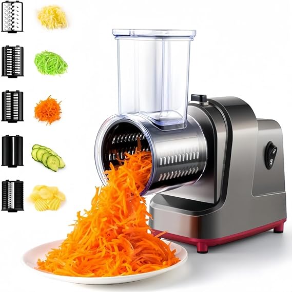 Electric Vegetable Cutter, Multi-functional, 5 Different Replacement Blades, Stainless Steel, 110V Universal, Easy to Operate, Make Vegetable Salad, Save Time and Labor, Vegetable Slicer, Slice