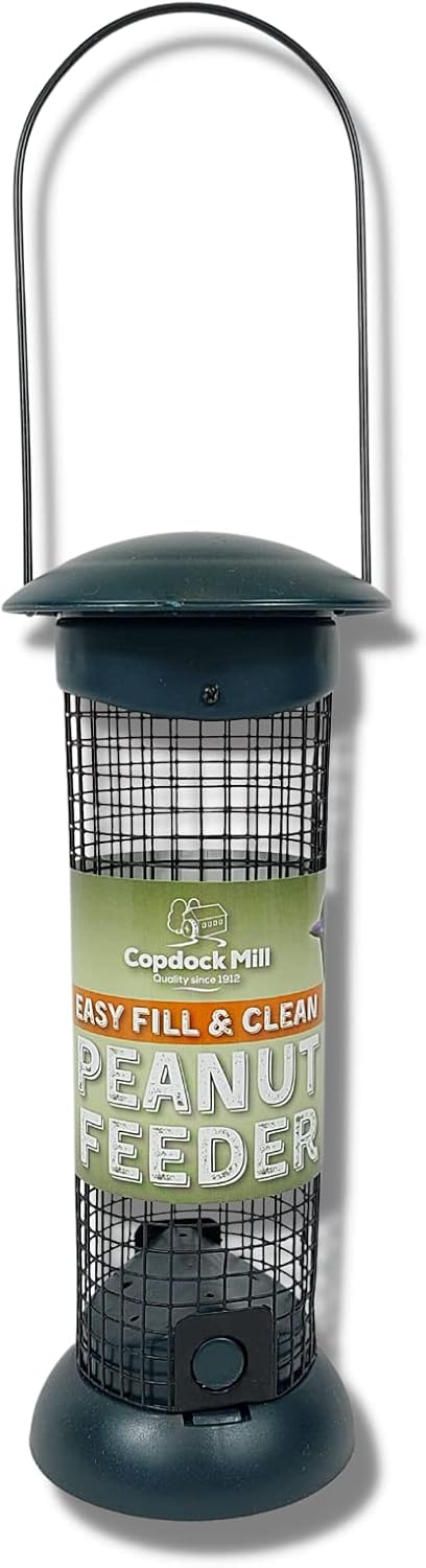 Copdock Mill Easy Fill & Clean Peanut Feeder – Secure Small Bird Feeder Station With Large Hanger – Feeders Suitable For Peanut Kernels,Black