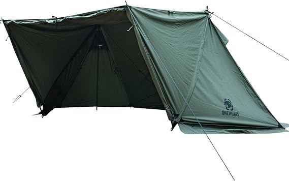 OneTigris ROC SHIELD Pup Tent, TC Military Tarp, For 2 People, Deformable Tarp Tent, Can Be Fully Closed, Poles Included, Chimney Hole Included, Campfire Compatible, Anti-Mold Treatment, Light