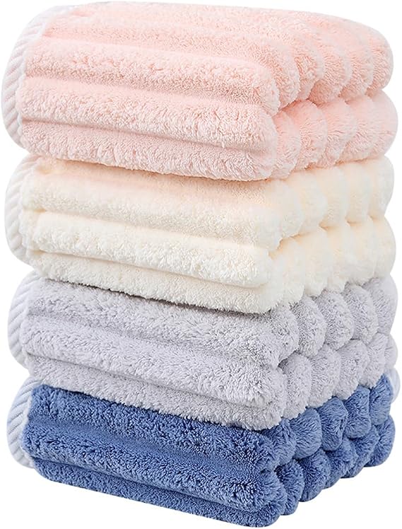 SOFTBATFY Soft Microfiber Hand Towels 4Pack, Super Absorbent Ribbed Towel Ideal for Hair Spa Sports and Travel (Ribbed Towel)