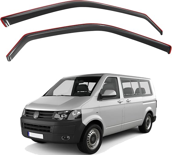 Wind Deflectors Compatible with VW Transporter T5 T6 T6.1 Van 2003-2024, 2-Piece Set Front Window Visors Tinted Rain Guards, In-Channel, with 4pc Clips, Car Accessories