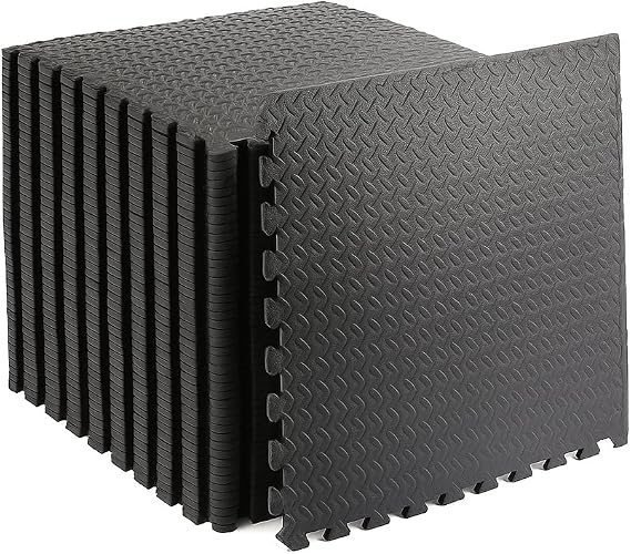 Interlocking EVA Foam Floor Mats – 60x60cm Soft Exercise Tiles for Gym, Home, Garage, Yoga, Kids Playroom – Protective, Non-Slip Puzzle Mats for Workouts & Weights (Black Leaf, 12 Mats (48sq.ft))