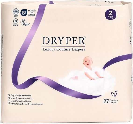 Baby Nappies Size 2 DRYPER 27ct Oeko-TEX Hypoallergenic Ultra-Thin 4-8kg