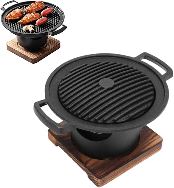 Cast Iron Hibachi Grill, Tabletop Small Portable Charcoal Grill Mini Korean Family Barbecue Stove for Camping Picnic Cooking
