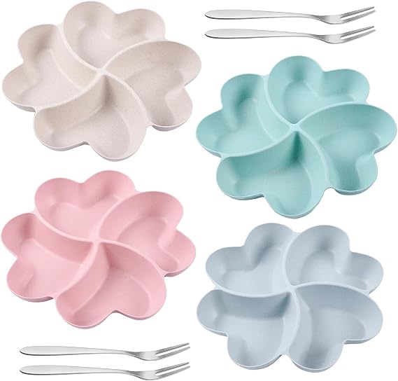 4 PCS Snack Tray, Multi-use Compartment Trays with 4 PCS Fruit Fork