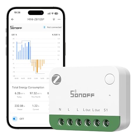 SONOFF MINI-ZB1GSP, Zigbee 3.0, Zigbee One PM, Smart Light Switch, Energy Monitoring, Zigbee Hub Needed, Neutral Required, Power Measuring, Smart Timer/Scene, Compatible with Home Assistant, 16A