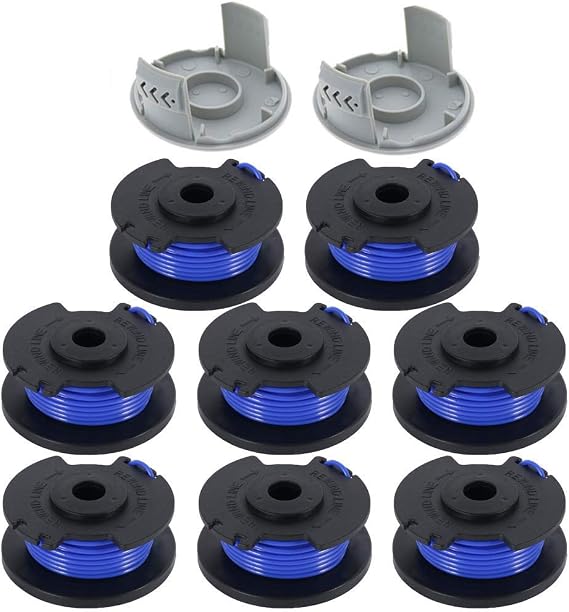 10pack String Trimmer Replacement Spool Line 0.065" 18-Volt 24V 40V, Compatible with Ryobi One+ AC14RL3A, Weed Eater String Autofeed 522994001 Cover (8 Spools + 2 Cover)