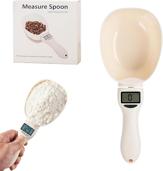 Digital Measuring Spoon – Food Measuring Scoop Scale, Weighing Spoon with LCD Display, 800g/0.1g Precision, Polygons Measuring Spoons with 2 Batteries for Baking, Cooking, Condiments & Pet Food