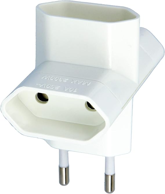 Amig - 3-Outlet Socket Thief for Connecting Electrical Appliances - Horizontal Triple Spike Wall Adapter - White Color - Maximum Voltage: 250 V - Maximum Amperage: 10 A