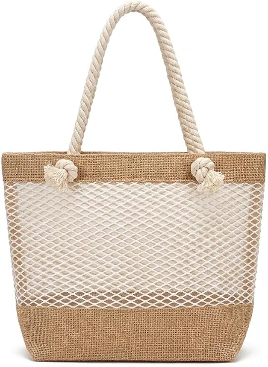 Jüt Büyük Fileli Transparan Plaj Çantası - Halat Saplı Büyük Boy Yazlık Kadın Omuz Çantası, Şık ve Dayanıklı Beach Bag