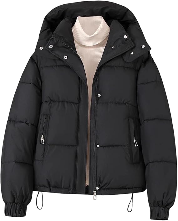 Womens Puffer Jacket Winter Warm Coats Hooded Quilted Crop Jackets
