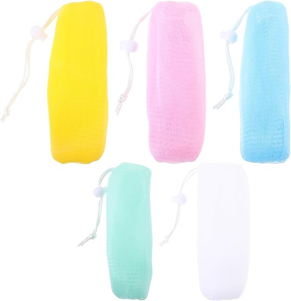 5pcs Soap Bubble Maker Scrubbing Net Soap Pouch Storage Bags in Bathroom as Net Bag for Bath Use Random Color