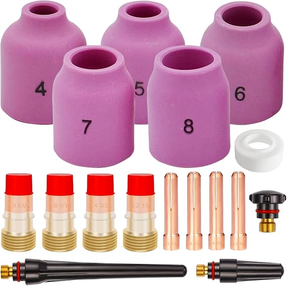 for TIG Welding Torch Accessories kit, Welding Torch Stubby Gas Lens Alumina Nozzle Collets Fit DB SR WP 17 18 26 TIG Welding Torch 17GL332 10N24S 53N61S Kit (17Pcs)