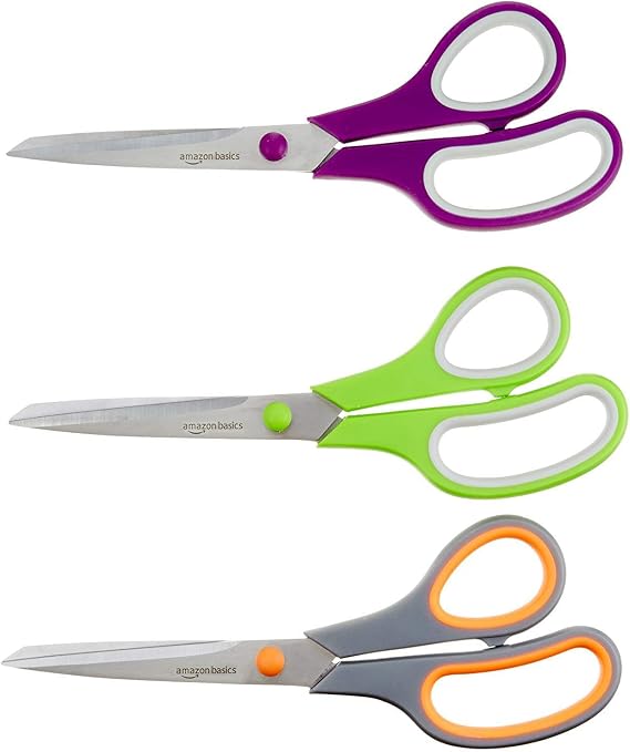 Amazon Basics Multi-Purpose Office Shears, 3-Pack, Multicolor