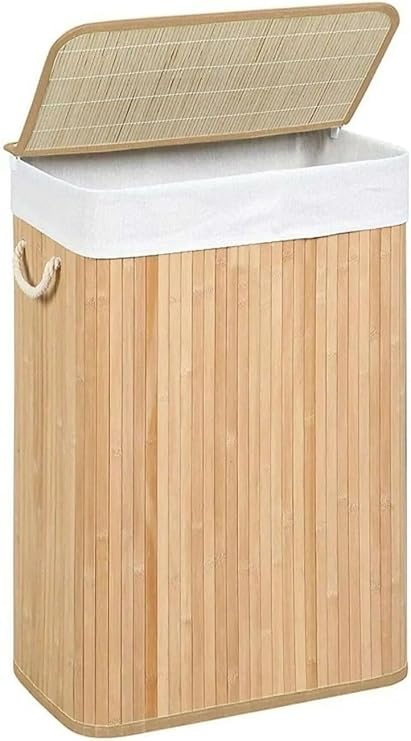 Orret Home Doğal Bambu Katlanabilir Kirli Çamaşır Sepeti, Yıkanabilir Çıkarılabilir Astar Torbalı, Sele Görünümlü Şık ve Dayanıklı Çamaşır Sepeti, Kapaklı ve Ergonomik Tasarım (Dikdörtgen)