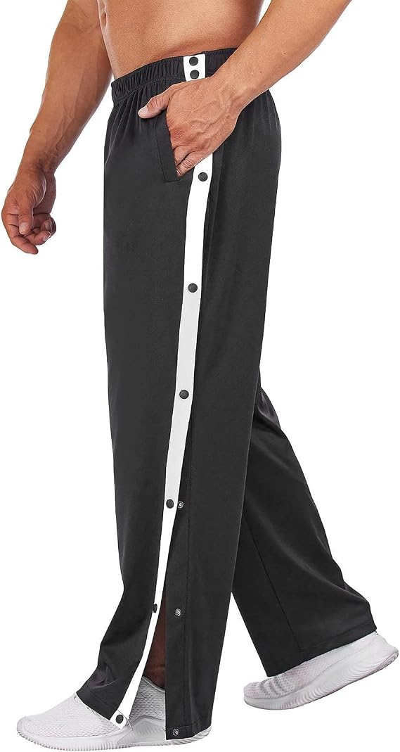 Men's Button Down Trousers Sweatpants Training Trousers with Side Stripes Sweatpants Elastic Waistband Jogging Bottoms with Pockets Buttons Casual Loose Basketball Training Trousers