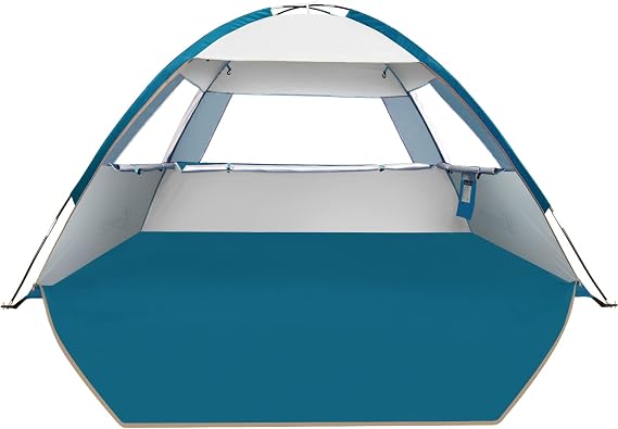 COMMOUDS Beach Tent for 3-4 Person, UPF 50+ Beach Shelter, Lightweight & Easy Set Up and Carry Family Sun Shade Tent Event Shelter for Camping, Fishing, Picnic, Outdoor