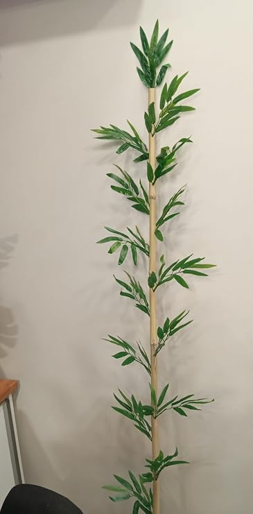 Dekoratif Yapay Bambu, 150 cm, 14 Yapraklı, Doğal Görünümlü Gövde