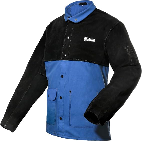 QeeLink Welding Jacket Split Leather Sleeves, Cotton Body Welder Jackets