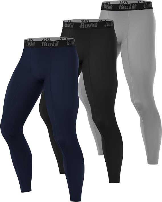 Runhit Men's Compression Leggings, 1/3 Pack Running Tights Thermal Base Layer Pants Athletic Trousers for Gym Cycling Football Workout