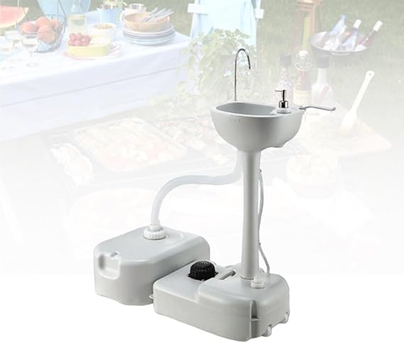 Portable Sink with Wheels, Portable Hand Washing Station with Foot Pump, Water Tank, Soap Dispenser for Camping, Rv, Garden, Outdoor Events and Worksites
