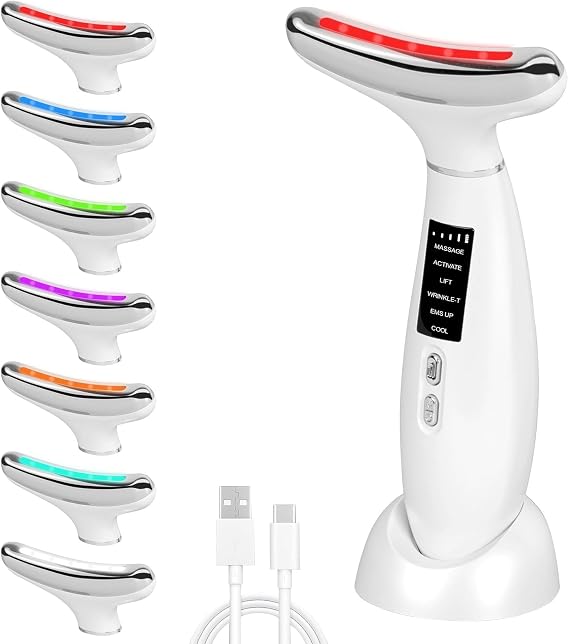 Neck Face Lifting Device, 7 LED Facial Massager with -5°C Cooling Head