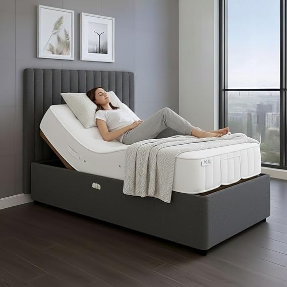 Electric Vienna Adjustable Beds Mobility Velvet + Headboard + Mattress (Silver, 3ft Single)