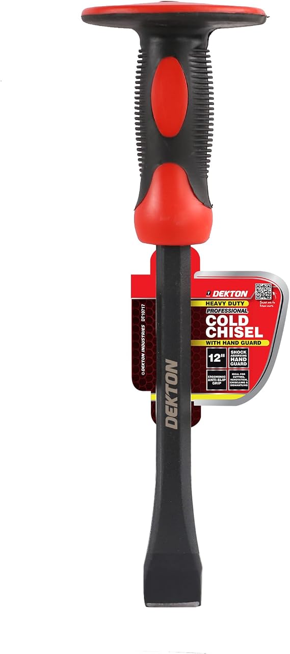 Dekton 12inch Cold Chisel With Grip-Premium Steel Construction For Precision Cutting, Chipping, Carving|Ergonomic Handle| Ideal For Metalworking, Stone, Concrete| High-Impact Tool For Professional Use