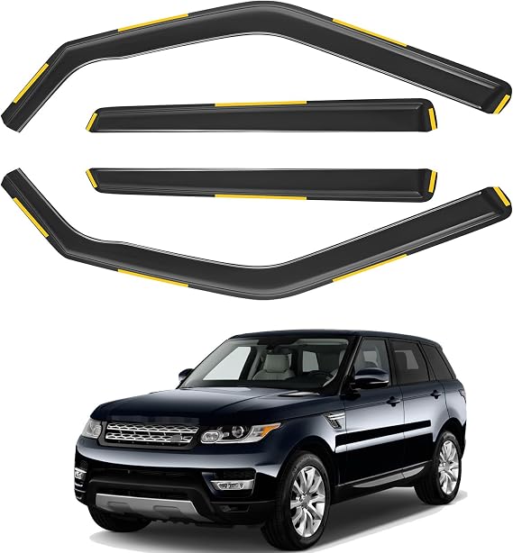 Wind Deflectors Compatible for RANGE ROVER SPORT MK2 2013-2022 5-Door SUV 4pc, Keep Your Car Ventilated in Rain, Reduce Wind Turbulence, Tinted, In-Channel Type, with 8pc Clips Accessories