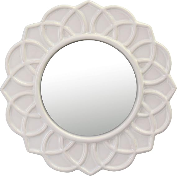 Stonebriar Dekoratif 22,86 cm Fildişi Yuvarlak Çiçekli Seramik Vurgulu Duvar Aynası