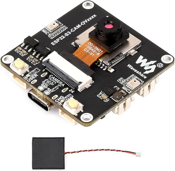 Waveshare ESP32-S3 AIoTカメラ開発ボード、統合オーディオ入出力モジュール、外部ディスプレイの接続、画像キャプチャ&認識、AI音声インタラクションサポート、OV5640