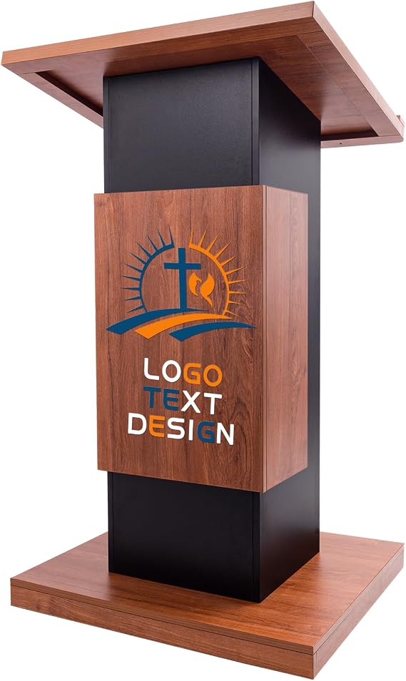 Customized 47’’ Wood Podium with Wheels, Wooden Lectern Stand with15MM Particle Board, Elegant Design with Storage, Pulpits Mic Stand Space, Wooden Pulpit for Churches, Office, School
