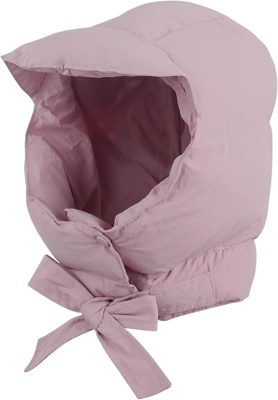 Winter Warm Down Hood Hat Hooded Scarf Hat Waterproof Windproof Skiing Cap Tie Under Chin for Women Girls