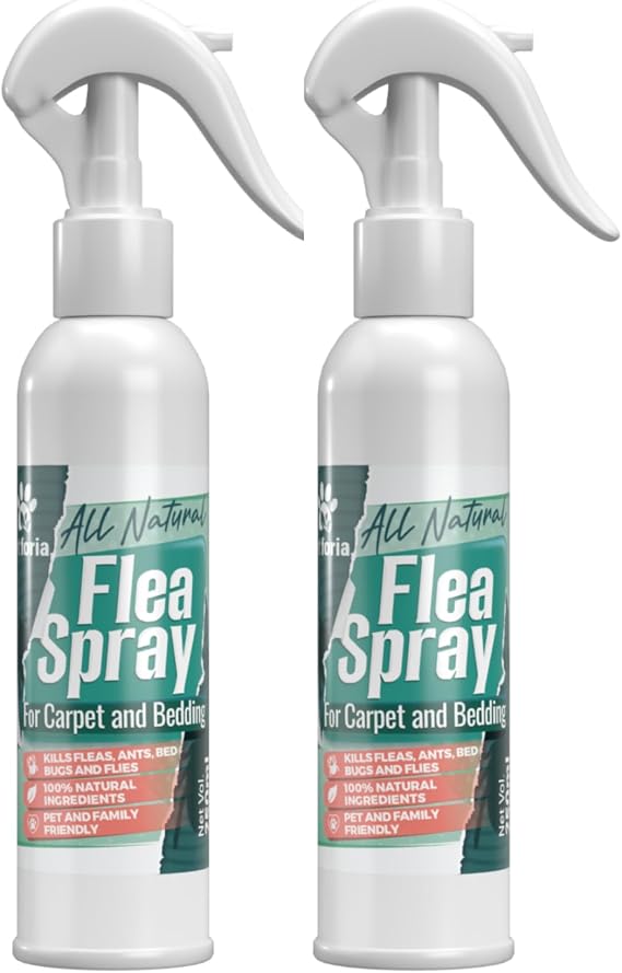Flea Spray All Natural for Carpet & Bedding 250ml Pack of 2 – Fast Acting Pet &Family Safe Home Treatment that Kills Fleas Ants Bed Bugs and Flies with 100% Plant Based Formula by Petforia
