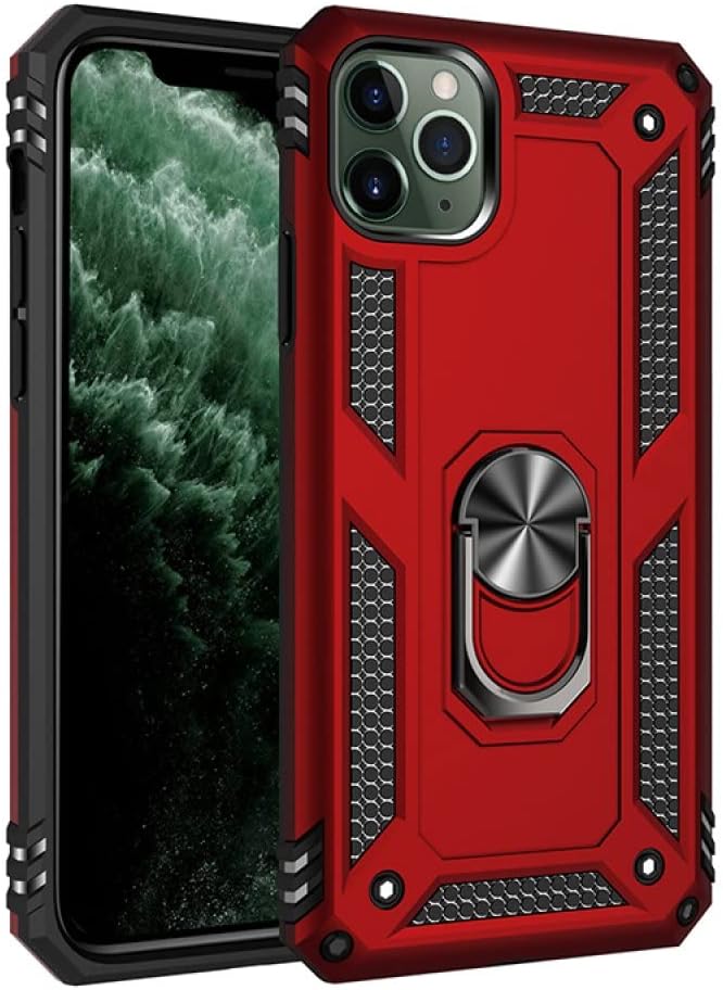 Nevarium iPhone 11 Pro Max Compatible Case Tank Silicone Cover with Ring - Red