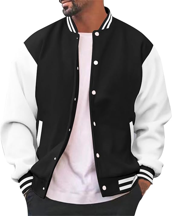 Men's Baseball Varsity Letterman College Jacket, Casual Slim Fit Jacket, Urban Classic Vintage Oldschool Model, Streetwear Sport Hip Hop, Wool Bodice and Sleeves