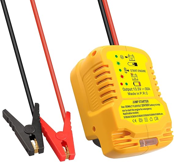 Jumper Cables Adapter for Dewalt 20V Batteries, Car Jump Starter Adapter for Diesel Engines, 12V Portable Car Jump Starter Pack (Battery Not Included)