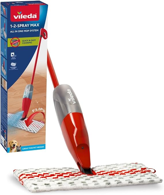 Vileda 1-2 Spray Max Mop, Microfibre Spray Mop with Detachable Bottle
