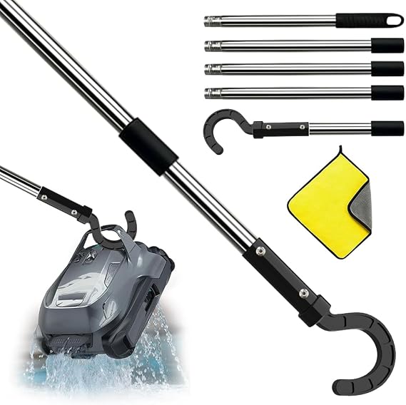 HEYIDAMAI Pool Robot Hook with 5 Removable 185 cm Aluminium Reinforcement Bars, Pool Vacuum Sweeper Hooks, Hooks for All Robotic Pool Cleaners