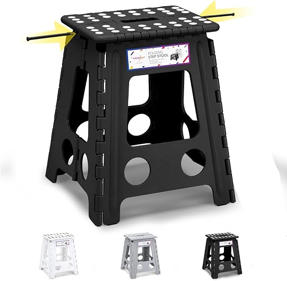 HOUSE DAY Folding Step Stool 16 inch (40cm), Black, Durable Plastic Stool
